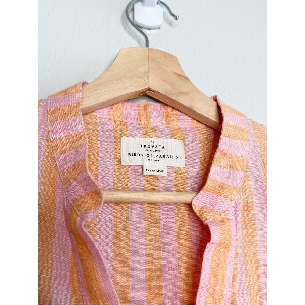 TROVATA BIRDS OF PARADISE Lucca Pink & Peach Linen Striped Shift Dress Size XS - Picture 5 of 6